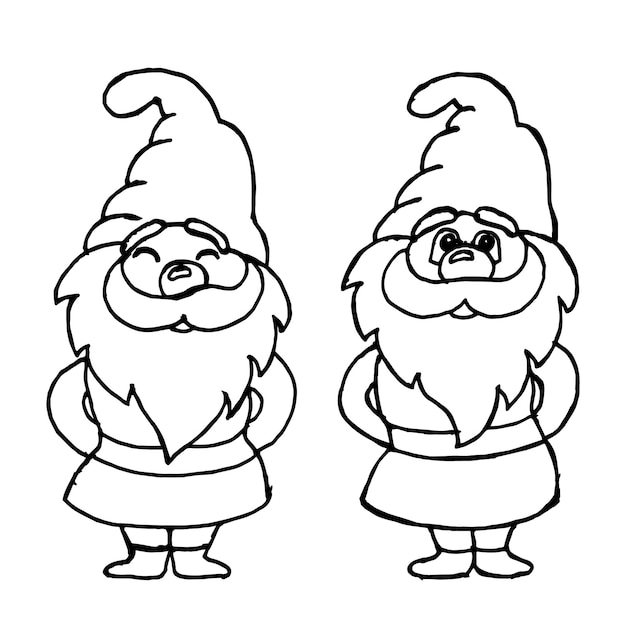 Cute contour gnomes. Hand drawn illustration, sketch, vector