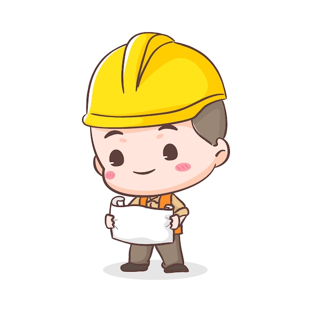 Cute Contractor or architecture Cartoon Character reading work plan