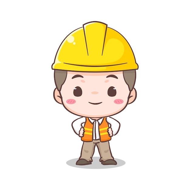 Cute Contractor or architecture Cartoon Character ready to work People Building Icon Concept design