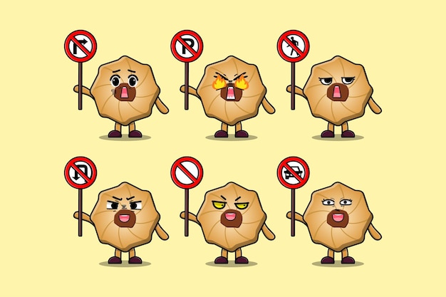 Cute Cookies cartoon character holding traffic sign illustration in modern 3d style design