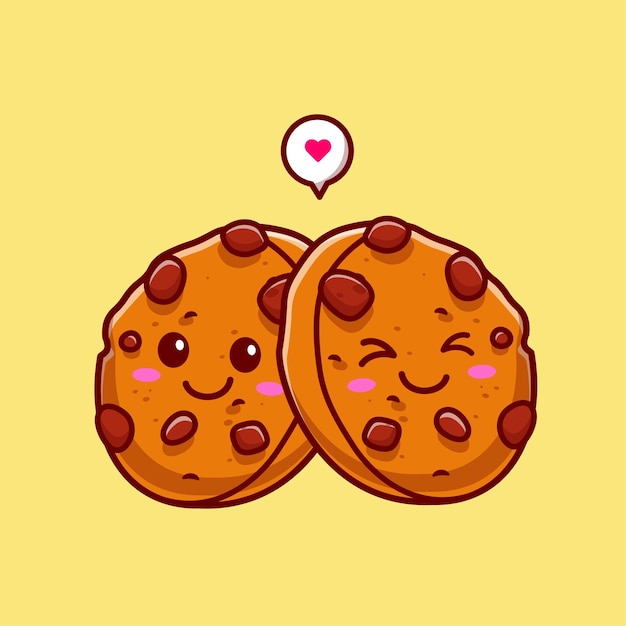 Vector cute cookies couple cartoon vector icon illustration food object icon concept isolated premium