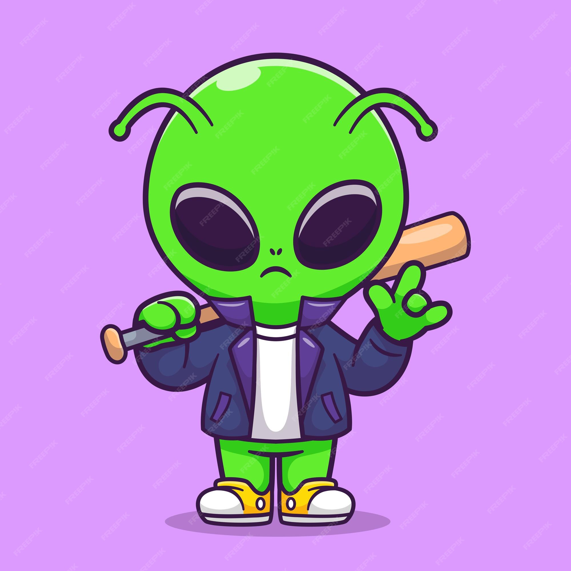 Premium Vector | Cute cool alien with baseball bat cartoon vector icon  illustration science technology icon isolated