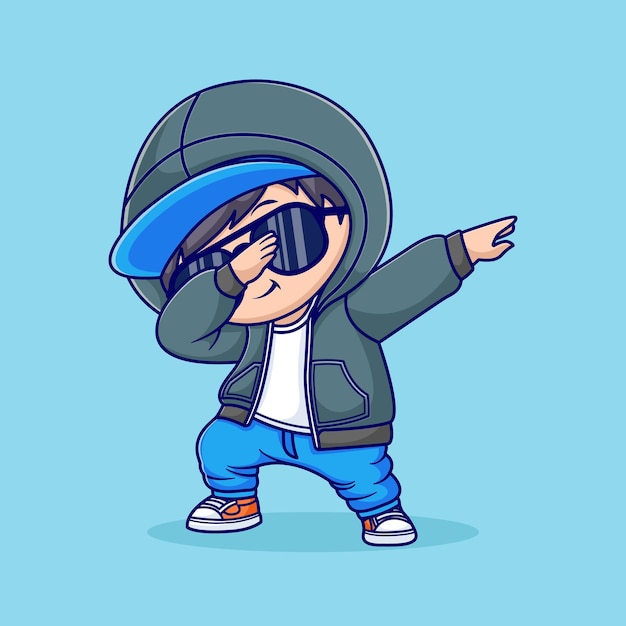Vector cute cool boy dabbing pose cartoon vector icon illustration people fashion icon concept isolated