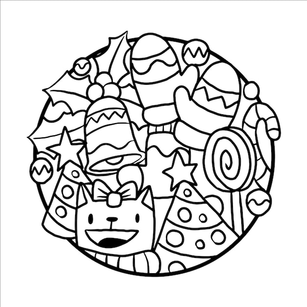 Cute and cool christmas doodle coloring page