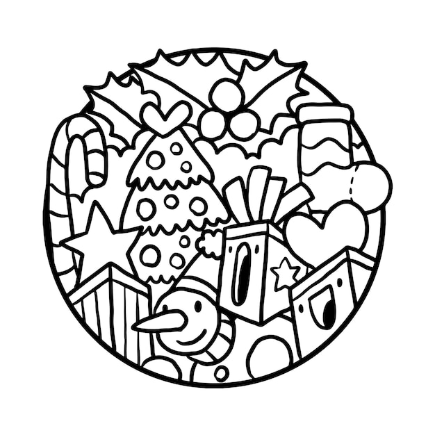 Cute and Cool Christmas Doodle Coloring Page