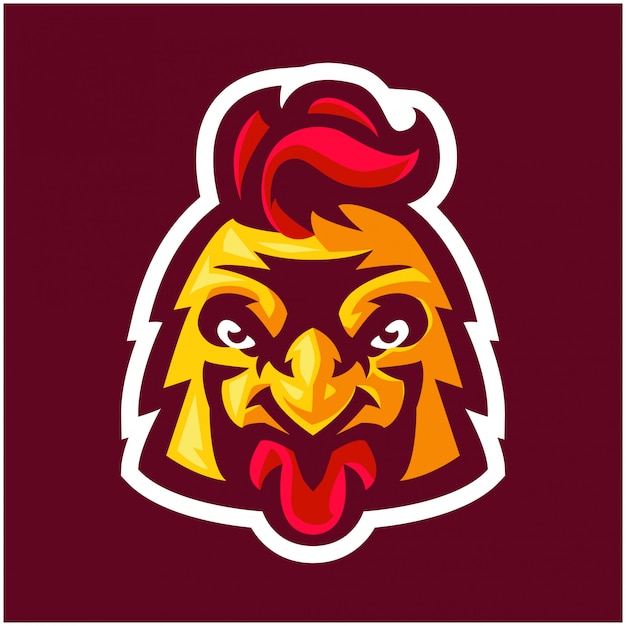 Modello di logo mascotte esport testa di pollo carino e fresco e aspetto forte per varie attività e immagine di marca