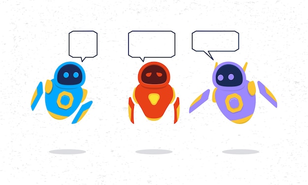 Cute and cool mascot robot set with speech bubble.