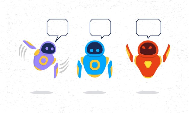 Cute and cool mascot robot set with speech bubble.