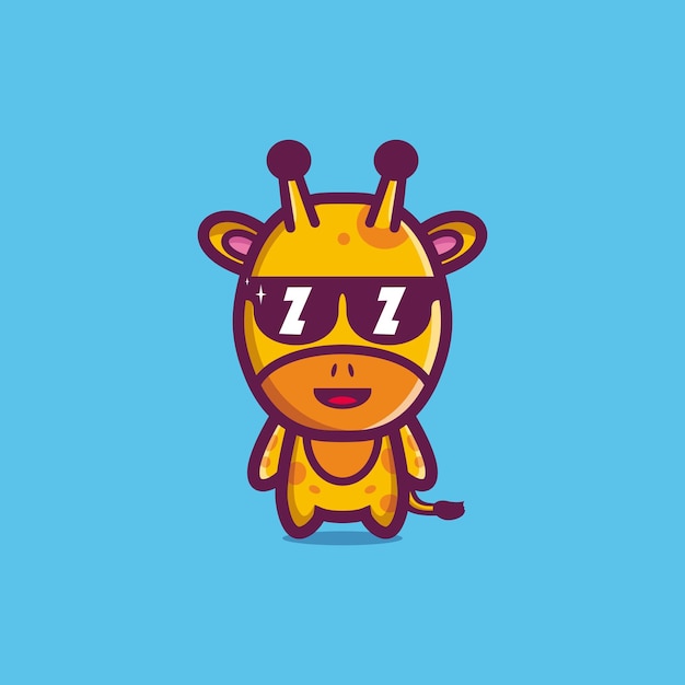 Vector cute cool style giraffe wearing glasses