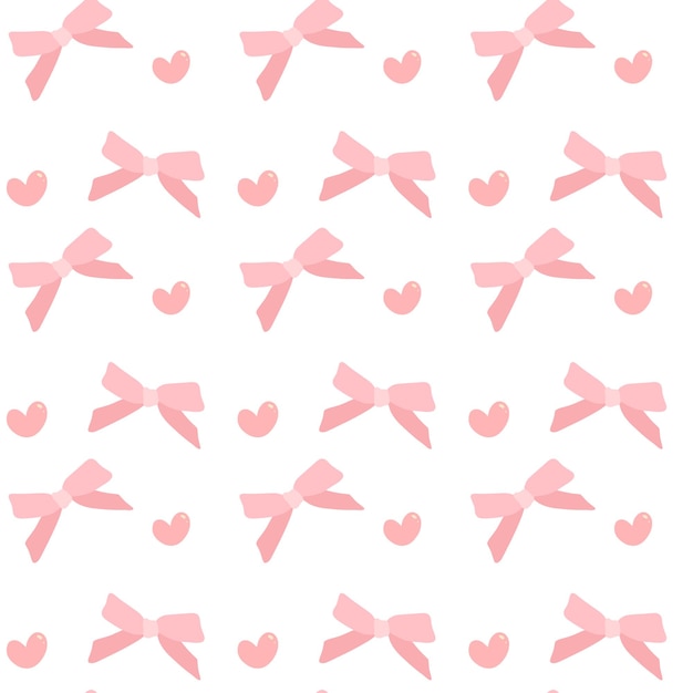 Vector cute coquette pattern seamless pink ribbon bow isolated on white background