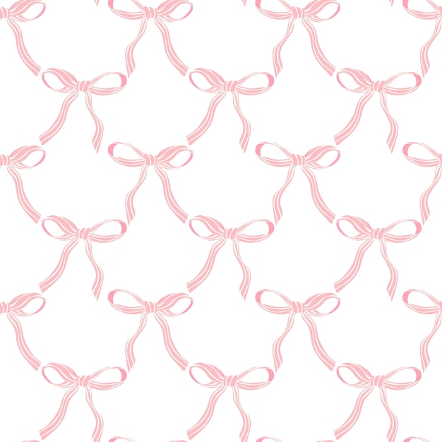 Vector cute coquette pattern seamless pink ribbon bow isolated on white background