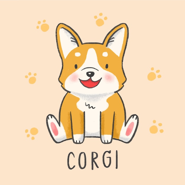 Cute corgi dog cartoon hand drawn style