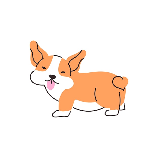 かわいいコーギー犬の漫画イラスト。舌が突き出た面白い子犬。ベクター