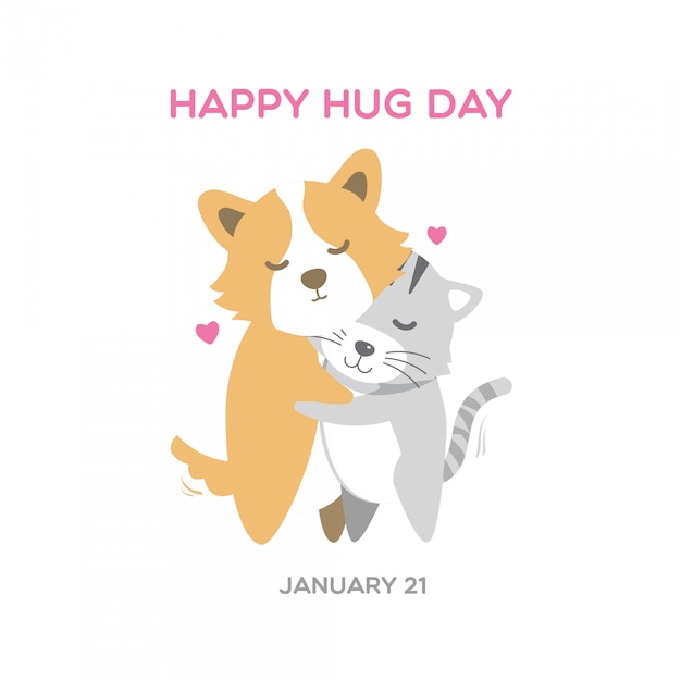 Vector cute corgi dog and cat