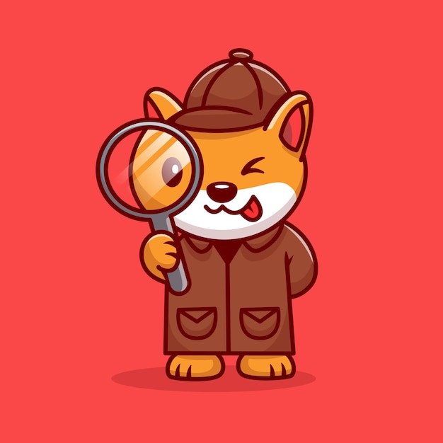 Detective carino cane corgi con lente d'ingrandimento