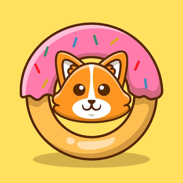 Cute Corgi Dog Donut Vector Cartoon Illustration