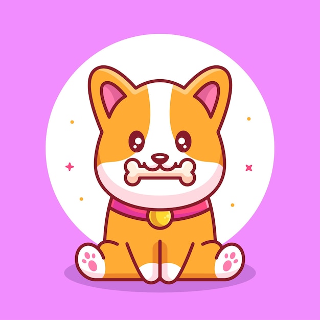 Simpatico cane corgi che mangia osso animale domestico logo vettoriale icona illustrazione in stile piatto