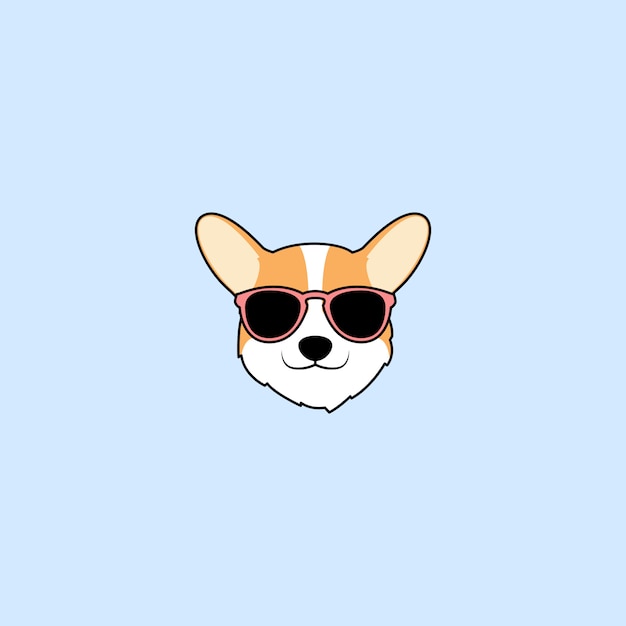 Cute corgi dog face with sunglasses cartoon