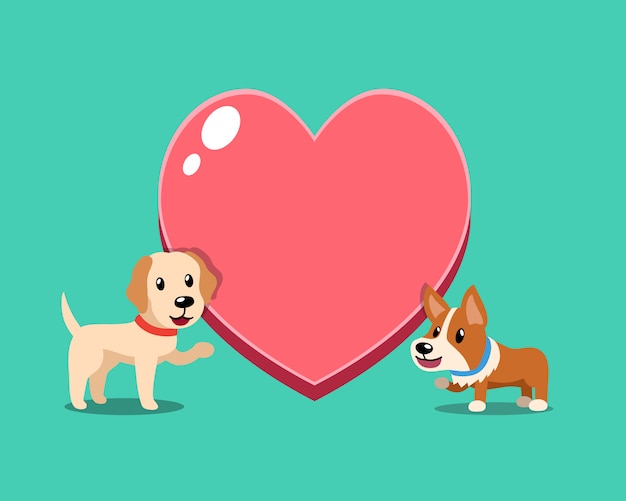 Vector cute corgi dog and labrador retriever dog with big heart