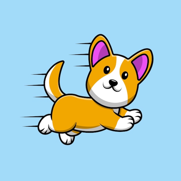 Vector cute corgi dog running and jumping cartoon vector icon illustration