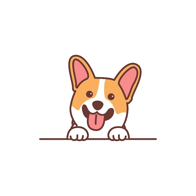 壁の漫画に笑みを浮かべてかわいいコーギー犬