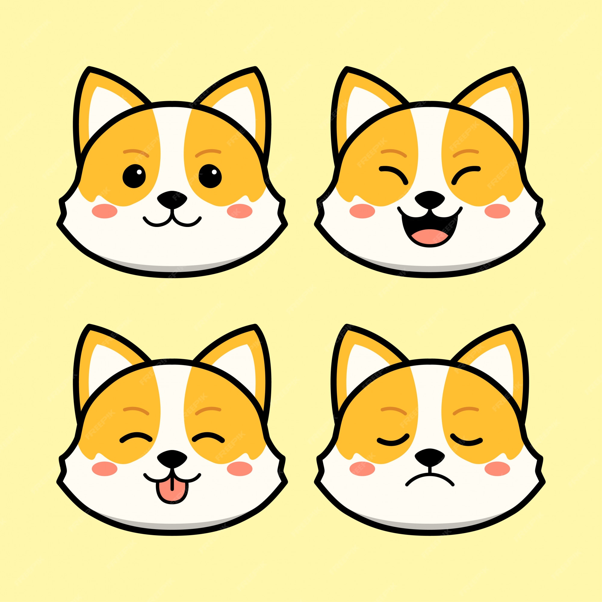 Premium Vector | Cute corgi dog with face expression animal set Premium Vector | Cute corgi dog with face expression animal set