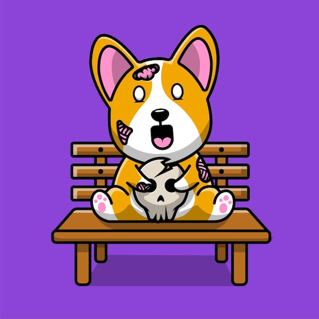 Cute Corgi Dog Zombie Cartoon Vector Icon Illustration