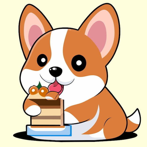 Premium Vector | Cute corgi eating cake vector