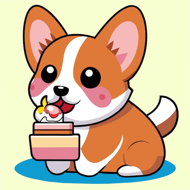 Premium Vector | Cute corgi eating cake vector