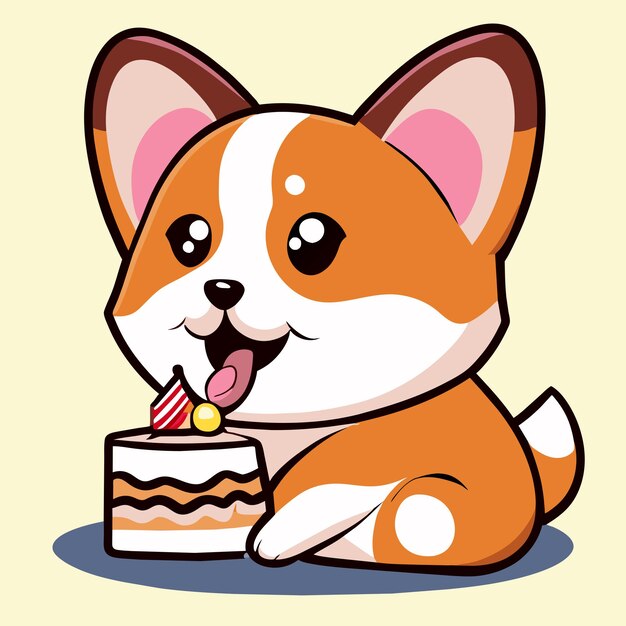 Premium Vector | Cute corgi eating cake vector