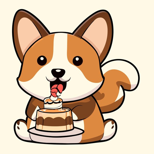 Premium Vector | Cute corgi eating cake vector