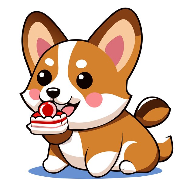 cute corgi eating cake vector