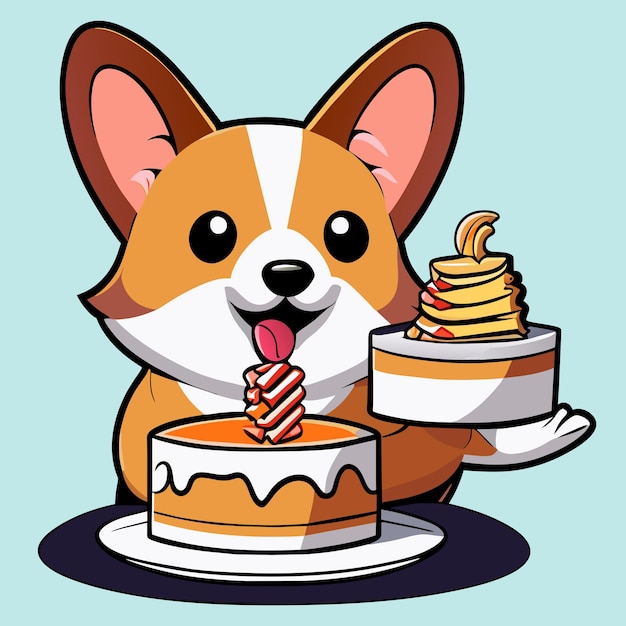 Cute corgi eating cake vector