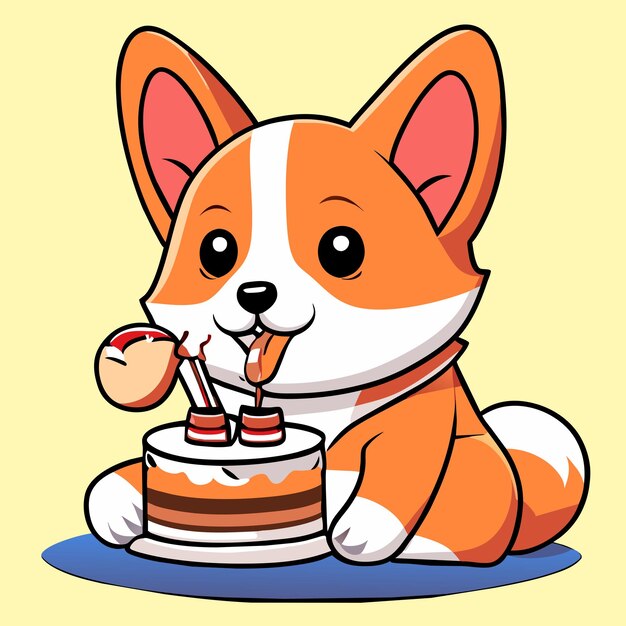 cute corgi eating cake vector