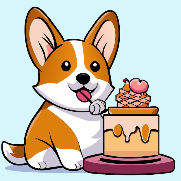 cute corgi eating cake vector