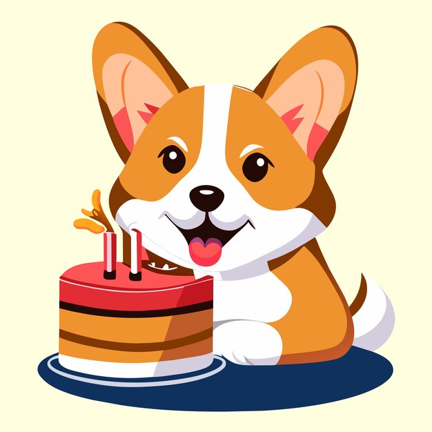 Vector cute corgi eating cake vector