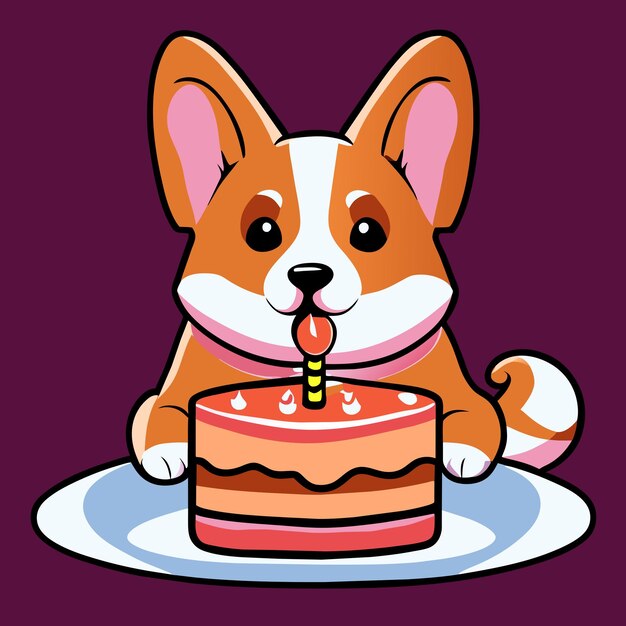 Vector cute corgi eating cake vector