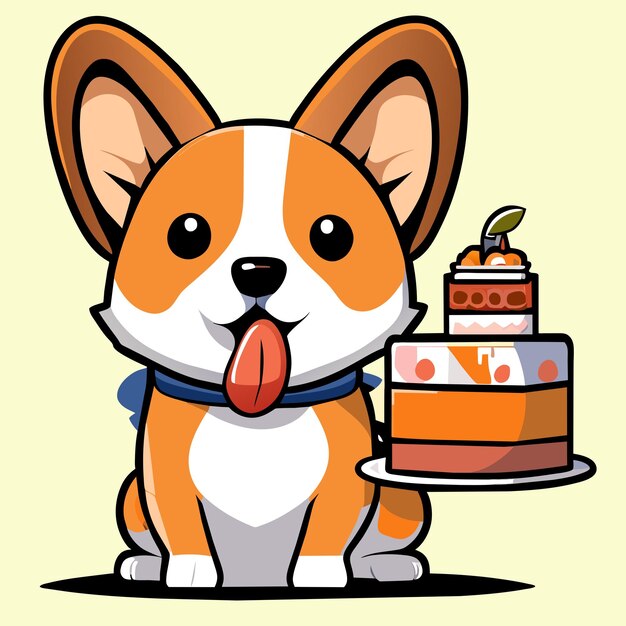 Premium Vector | Cute corgi eating cake vector