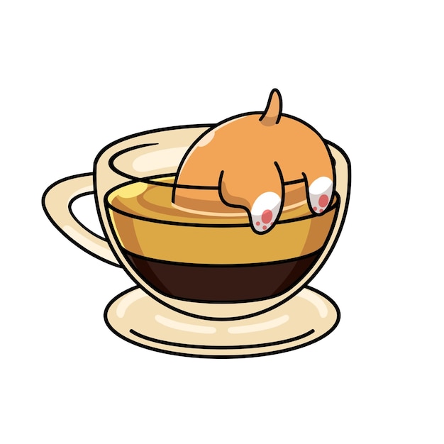 Cute corgi in espresso - cartoon character - vector illustration