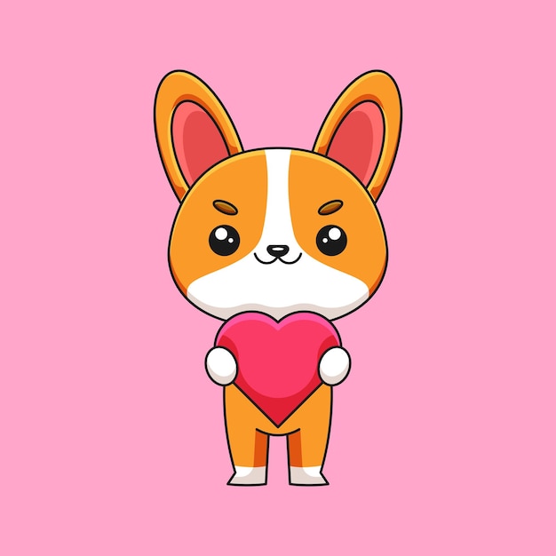 Cute corgi holding love hearth cartoon doodle art hand drawn concept vector kawaii icon illustration