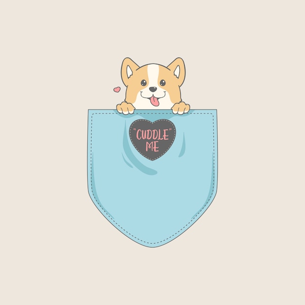 Cute corgi in pocket t-shirt design