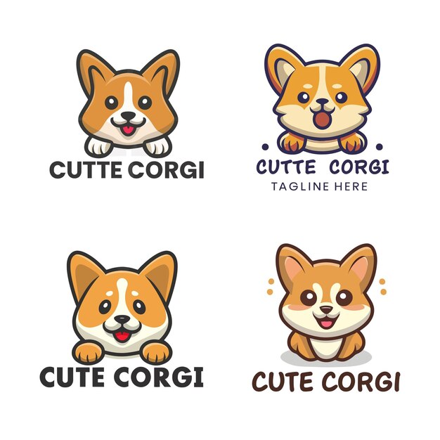 Вектор Премиум-классный логотип cute corgi