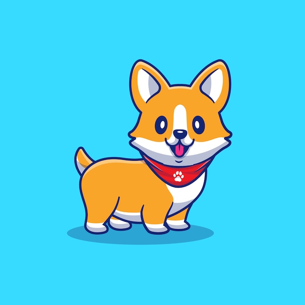 Vector cute corgi puppy cartoon   icon illustration. animal dog icon concept isolated    . flat cartoon style