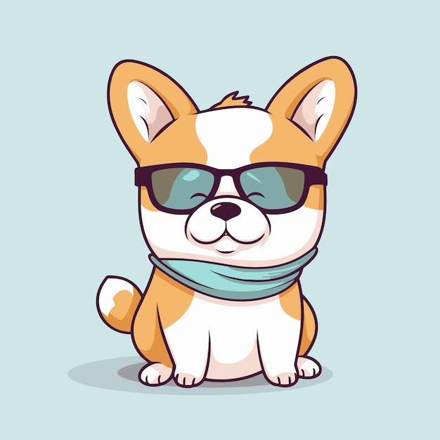 Cute corgi puppy sitting trendy with glasses vector cartoon character