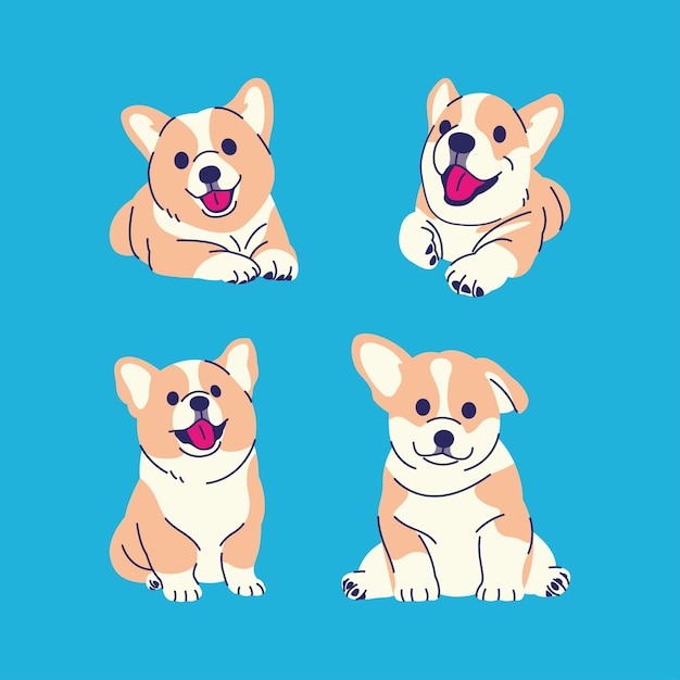 Vettore cute corgi pupy vector collection