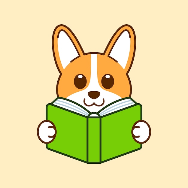 本を読んでいるかわいいコーギー