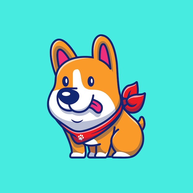 Cute Corgi Sitting Illustration. Corgi Mascot Cartoon Character.