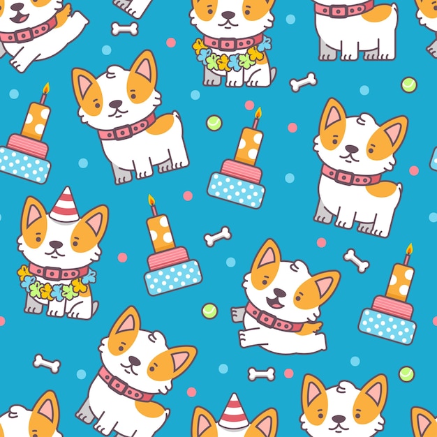 Cute corgi vector cartoon seamless pattern