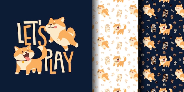 Cute corgis dogs seamless pattern