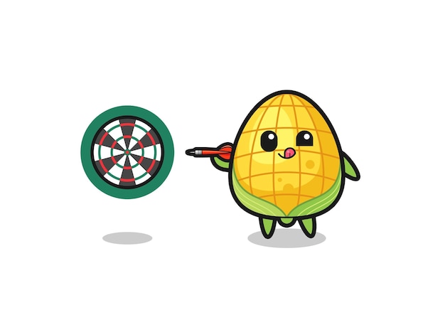 Vector cute corn is playing dart